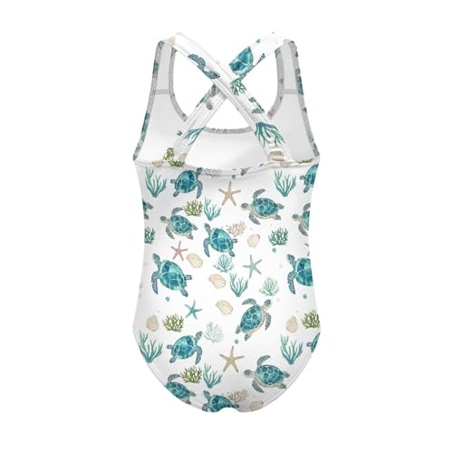 Image of Girls One Piece Swimsuits Summer Quick Dry Crewneck Beach Bathing Suit Cross Shoulder Strap Swimwear 5-14 Years