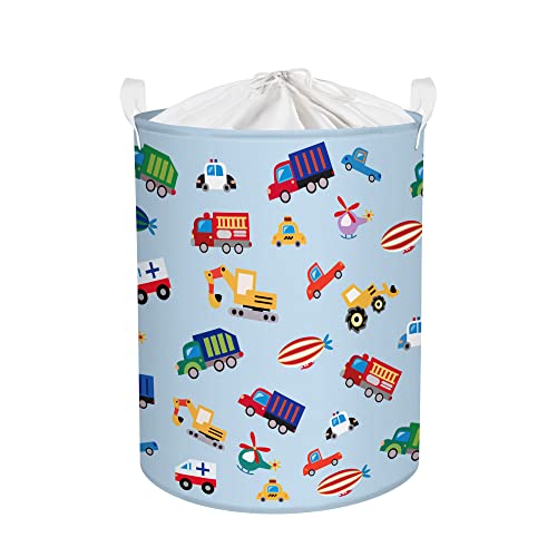 45L Cartoon Auto Blau Kinder Wäschekorb Faltbar Rund Kinderzimmer Spielzeug Aufbewahrungskorb, 36x45 cm Cover