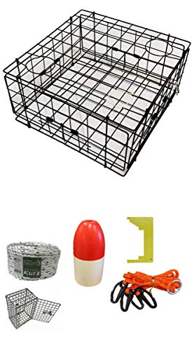 KUFA Vinyl Coated Crab Trap & Accessory kit (100' Non-Lead Sinking line,Clipper,Harness,Bait Bag & 14
