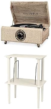 Victrolas 4-in-1 Highland Bluetooth Record Player with 3-Speed Turntable with FM Radio VTA-330B-FOT & Innovative Technology Record Stand Turntable White VA-30-WHT