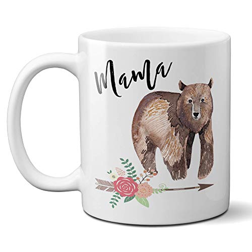 Mama Bear Coffee Mug with Boho Floral Arrow Mother’s Day Gift for Mom