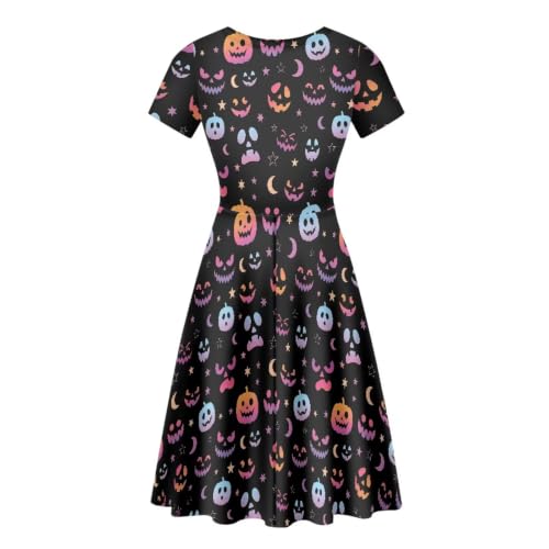 Image of HUGS IDEA Womens Puffy Swing Midi Dress Round Neck Short Sleeve Party A-Line Dresses
