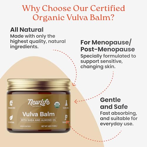 NewLife Naturals Certified Organic Vulva Balm Butter- Itching Dryness Irritation Menopause Support, Postpartum Essentials, Vaginal Moisturizer | All Natural Intimate Feminine Care - 2oz - USA