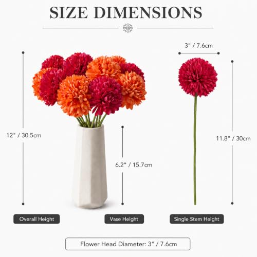 Image of Mandy's 12pcs Artificial Red and Orange Ball Chrysanthemum Flowers
