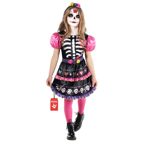 Morph Disfraz Catrina Niña, Vestido Catrina para Halloween, Disfraces Niña Catrina, Tallas T2, S, M, L, XL, 7-9 años