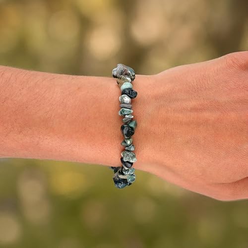 Lebensquelle Plus besonderes Splitterarmband | Handgefertigtes Elastisches Stretch Splitter Armband | Echter natürlicher Edelstein (Moosachat)