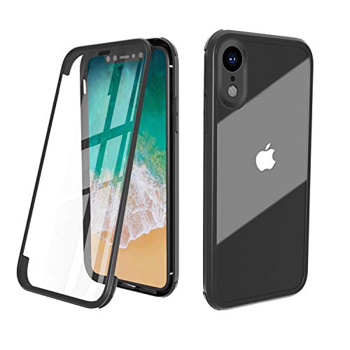 ZHIKE Funda para iPhone, Cuerpo Completo Funda para teléfono Apple Cubierta Frontal y Posterior de Vidrio Templado Cobertura de Pantalla Completa Diseño de una Pieza (iPhone XR, Negro)