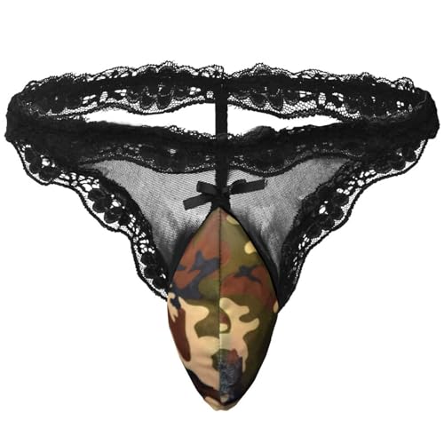 Men's Sissy Thong Underwear Sexy Lace Thongs Lingerie Gay Sex See Through Clothes Panties for Men