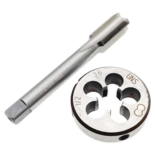 1/2-36 Tap and Die Set RH 1/2-36 Thread Tap Die Threading Milling Right Hand, 1/2X36 Thread Tap Round Die Set RH 1/2 X 36 Tap Die Straight Fluted Machine Threading Tool Hand