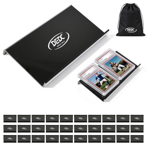 DEDC 30 Pack Modular Acrylic Graded Card Display Risers Black Trading Card Stands for Vendor Showcase and Sorting Tray