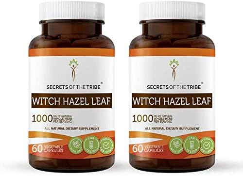 Secrets of the Tribe Witch Hazel Leaf 60 Capsules(2 pcs.), 1000 mg, USDA Organic Witch Hazel Leaf (Hamamelis virginiana) Dried Leaf (2x60 Capsules)