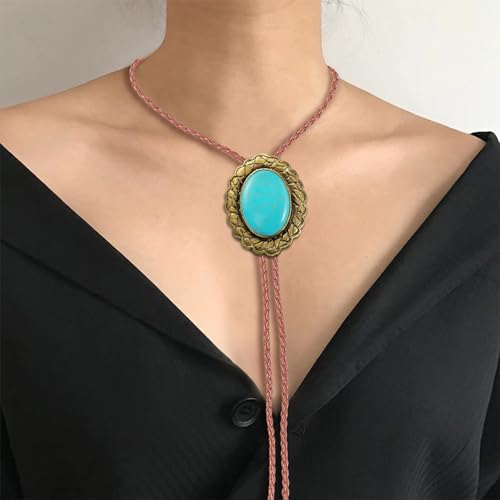 Image of Jeilwiy Bolo Tie for Men Real Stone Westwern Cowboy Ties Silver Bolos Women Leather Necktie Gift for Birthday Christmas
