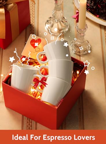 Image of Sweese 5oz Porcelain Espresso Cups Set of 4, Mini Coffee Mugs Demitasse Cups - White