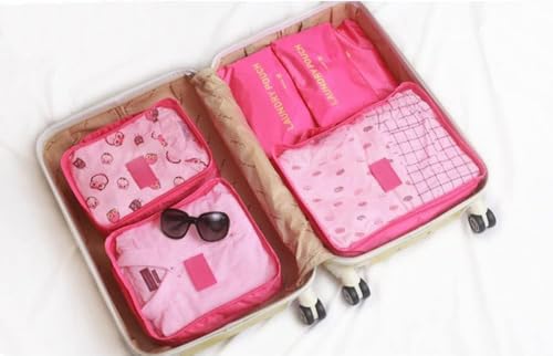 Image of Travel Organizer Pouch Set of 6, Space Saver Packing Cubes for Suitcase, Clothes, Underwear, Socks and Shoes (PINK)