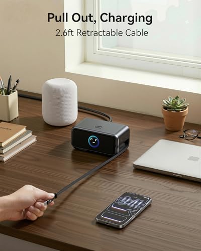 Image of MOKiN 200W Charging Station with Retractable Cord, 6-Port Desktop Charger | 2 USB A, 4 USB C Charging Station for Multiple Devices, Desk Accessories GaN Fast Charger for iPhone, iPad, MacBook, Galaxy