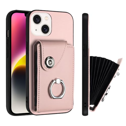 Étui à rabat iPhone 14 antichoc à bouton magnétique et béquille rotative 360° en cuir
