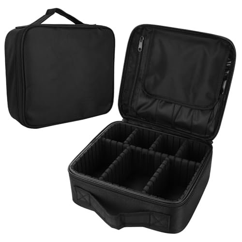 ASelected Makeup Bag Cosmetic Case Vanity Travel Beauty Box Make Up Train Case Hairdressing Tools Organiser with Adjustable Compartment Oxford Fabric, Black