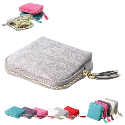 Estuche de con Flecos en Capas para aretes Anillos Collares Pulseras y Otros Objetos pequeños Compartimentos Ideal para Viajes (Grey One Size)