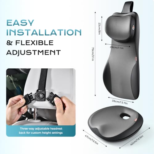 Image of Coverado Car Seat Cushion and One Piece Lumbar Support with Headrest Pillow, Ergonomic Memory Foam Car Back Support, Adjustable Velcro Design Car Neck Pillow, Sciatica Back Neck Pain Relief, Blackgray