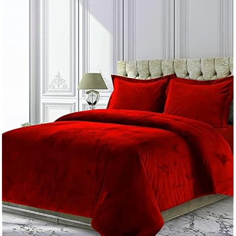 Bedify Bedding Premium Crinkle Crushed Venice Velvet Lush Bedding Duvet Set Sherpa Quilt Comforter Cover with Two Pillowcases -(Emperor King,Blood Red) Cover