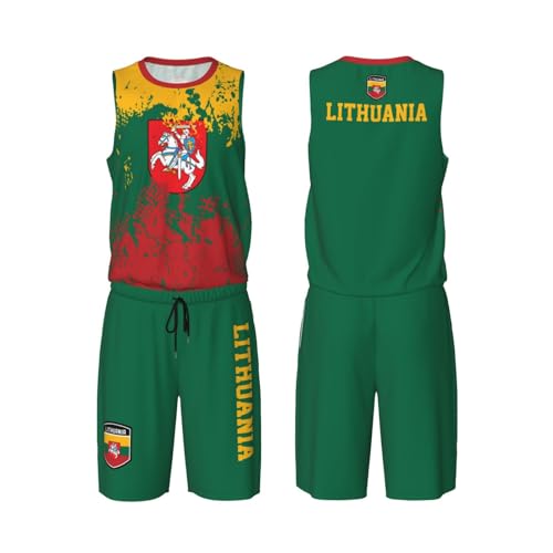 Lithuania Flag Grain (2) Basketball Jersey Uniform Suit for Men Adults Training Athletic Set