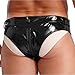 Lejafay Men's Shiny Metallic Zipper Front Bulge Pouch G-String Thong T-Back Swimsuit Bottoms Underwear Black Large