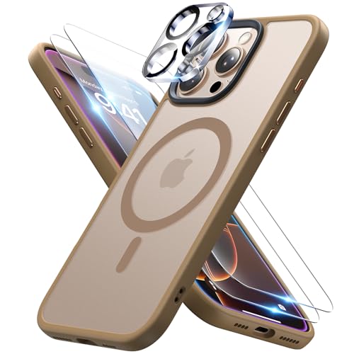 Coque iPhone 16 Pro antichoc MagSafe Meifigno marron désert avec verre trempé anti-rayures