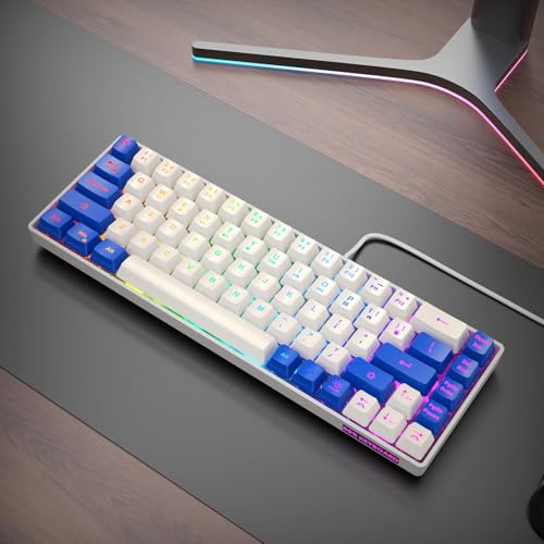 Image of 65% Gaming Keyboard, LED Backlit Mini Wired Keyboard, Ultra-Compact Anti-Ghosting No-Conflict 68 Keys Membrane Gaming Wired Keyboard for PC Laptop Windows Gamer(White-Blue)