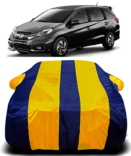 Image of Waterproof Car Cover Compatible for Honda Mobilio with Ultra Surface Body Protection (Yellow Stripes)