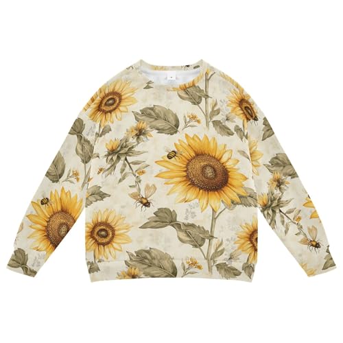 JUNZAN Aesthetic Sunflower Neutral Big Boys Pullover Hoodie Crewneck Sweatshirts for Boys Sports 4T