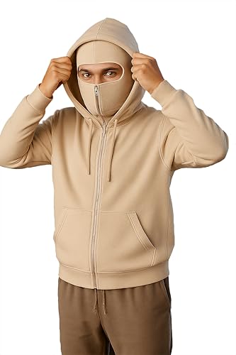 Image of JUGULAR Men's Cotton Solid Hooded Neck Full Sleeve with Mask Sweatshirt