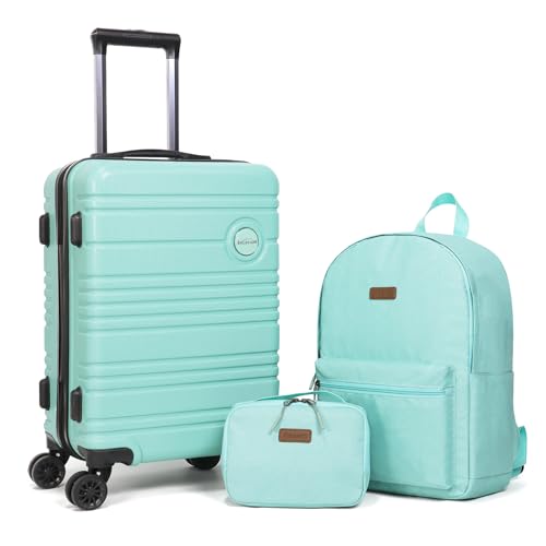 PC+ABS Durable Carry-On Luggage with Spinner Wheels TSA Lock，20-Inch with Waterproof Weekend Backpack Wash Bag(Mint Green) image 8