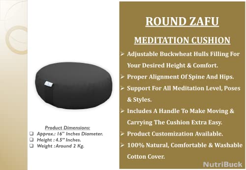 Image of Buckwheat ZAFU Meditation Cushion Filled with Buckwheat Hulls (Round - Grey)