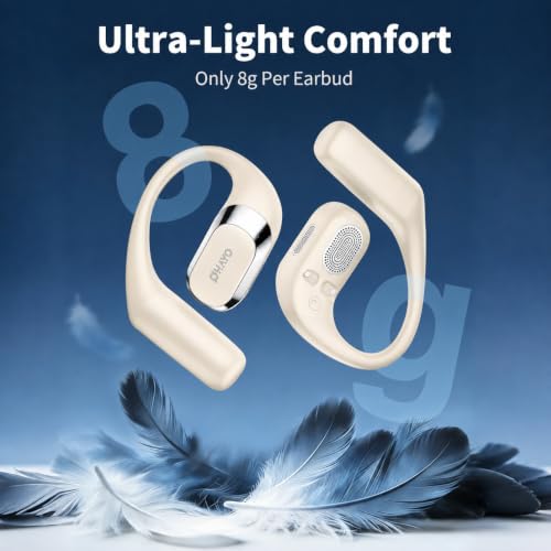Image of OHAYO Open Ear Headphones,Earbuds with Ergonomic Earhook,Bluetooth Headphones 5.4 with Smart Digital Display,40H Playtime,IPX6 Waterproof,Touch Control Earphones Fit Cycling,Running,Workout(Beige)