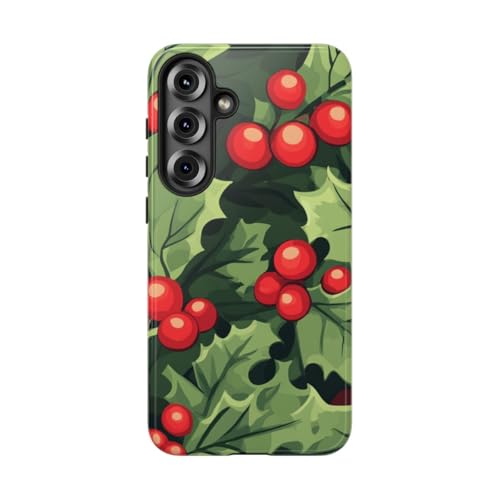 Coque houx de Noël Samsung Galaxy S25 Plus rigide brillante verte idée cadeau