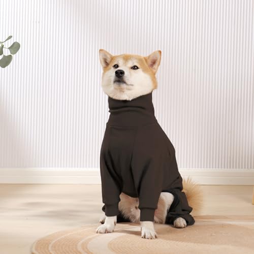 Hjyokuso Hundemantel Winter, Warmer Fleece Hundepullover mit Beinen, Weiche Vierbeinige Hundejacke für Kleine & Mittelgroße Hunde, Hundebademantel Fleece Hunde Pyjama Bekleidung Braun XL