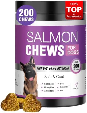 Omega 3 Skin and Coat Supplement for Dogs 200 Chews Dog Fish Oil ...