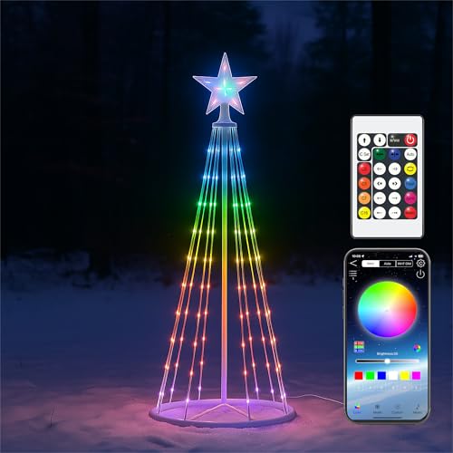 Xmas Haus 3D RGB LED 1.5m (5ft) Smart Christmas Tree with Star Top Remote and App Indoor or Out door Use Ground Stakes USB Powered 2m Lead for Festive Christmas Decoration Lighting Garden Decor
