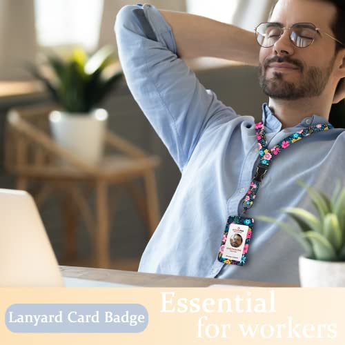 Floral Pattern Badge Holder with Lanyard, Lanyards for ID Badges Women, Cute Badge Reel Retractable, ID Card Holder Keychain Name Badge Clip, Nurse Teacher Student Kids Gifts