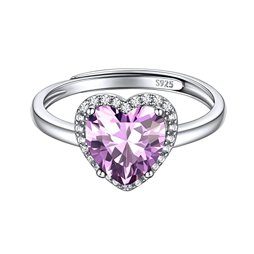 ChicSilver Bague Femme Argent Reglable,Anneau Ajustable avec Pierre Alexandrite en Forme Coeur Brillante, Bijoux Fantaisie Cadeau Femme Valentin Anniversaire