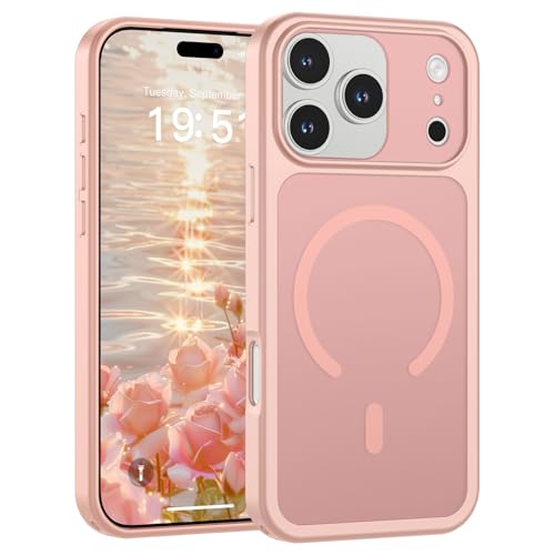 Image of SUPFINE Magnetic for iPhone 17 Pro Max Case Pink | (Compatible with MagSafe)(Military Grade Drop Protection)(Camera Protection)Translucent Matte Phone Cover