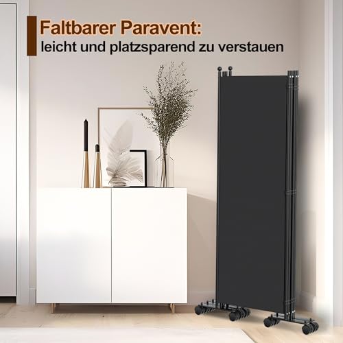 Vigevee Paravent Raumteiler Klappbar Freistehend auf Rollen - Trennwand, Umkleide Sichtschutz 3 Teilig 263x181 cm für Büros, Balkon - Anthrazit