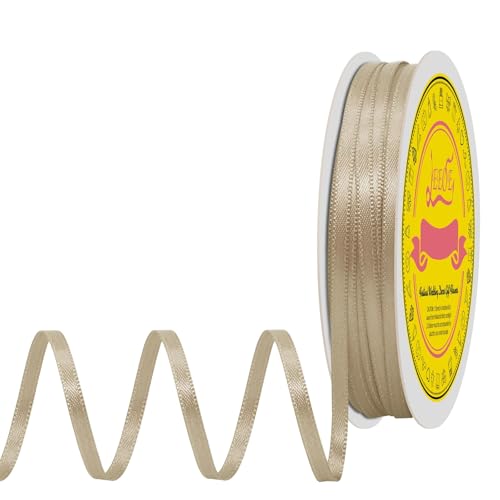 Image of Double Face Tan Satin Thin Ribbon 1 /8 inch X 50 Yards Polyester Tan Ribbon for Gift Wrapping Very Suitable for Weddings Party Hair Bow Invitation Decorations and More