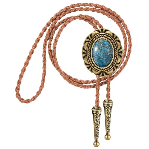 Image of GelConnie Native American Bolo Tie Rodeo Cowboy Leather Necktie Western Necklace Costume Accessories for Men,Women