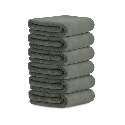 Image of HOUSSE Luxury Microfiber Face Towel Dusty Olive | Exfoliating Makeup Remover | Antibacterial Bamboo Blend | Sustainable 450 GSM | Soft Touch Set | 30x30 cm | Pack of 6