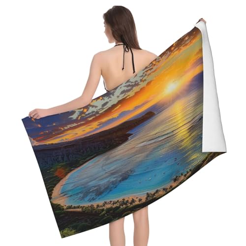 DCEHGEW Sunrise Over Hanauma Bay Oahu Hawaii Printed Microfiber Bath Towels 52x32 Inch, Highly Absorbant Beach Towel Bath Sheets for Bathroom Travel Hotel Spa