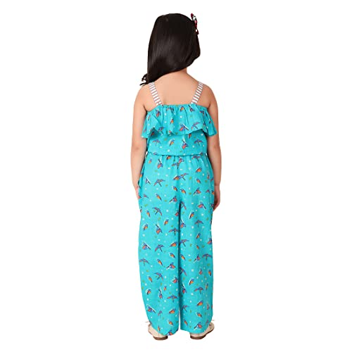 Image of Fabindia Teal Cotton Printed Jumpsuit