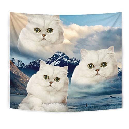 Pawfeel White Persian Cat On Mountain Print Tapestry #TOP4