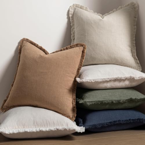 Image of MIULEE Linen Decorative Lumbar Throw Pillow Covers Light Olive Green 12x20