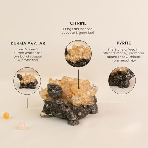 Image of Astrotalk Dhan Labh Tortoise with Pyrite & Citrine | Pyrite Tortoise for Wealth, Prosperity & Financial Growth | Tortoise for Good Luck for Home & Office | Vastu Home Decor | Housewarming Gift